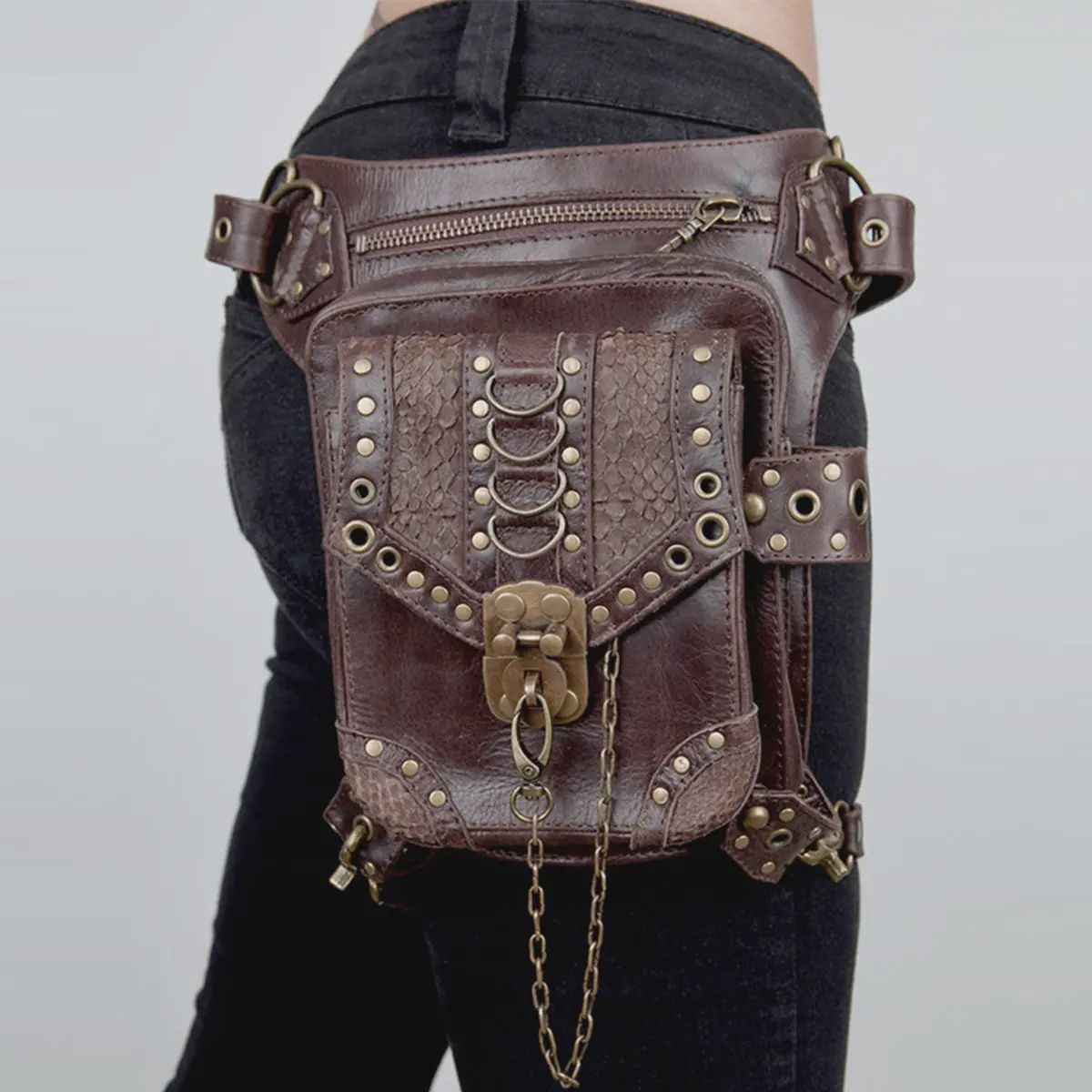 Retro Gothic Steampunk Brown Leg Bag