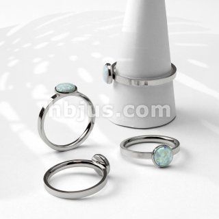 Round Cabochon Opal Set 316L Stainless Steel Rings