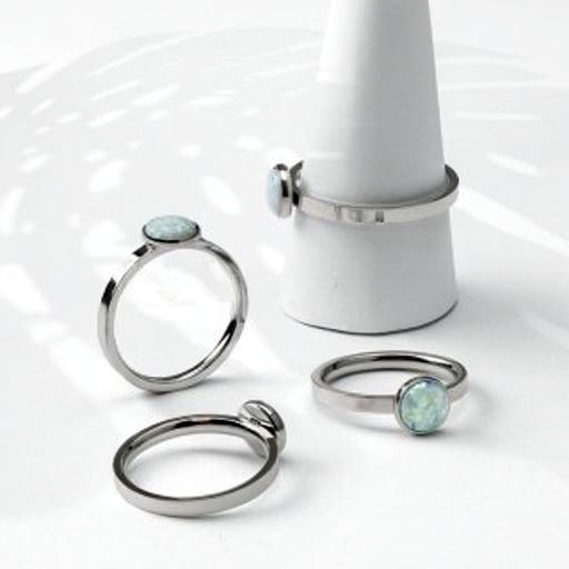 Round Cabochon Opal Set 316L Stainless Steel Rings
