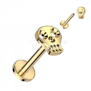 Titanium Internally Threaded Labret With Hollow Skull Top
