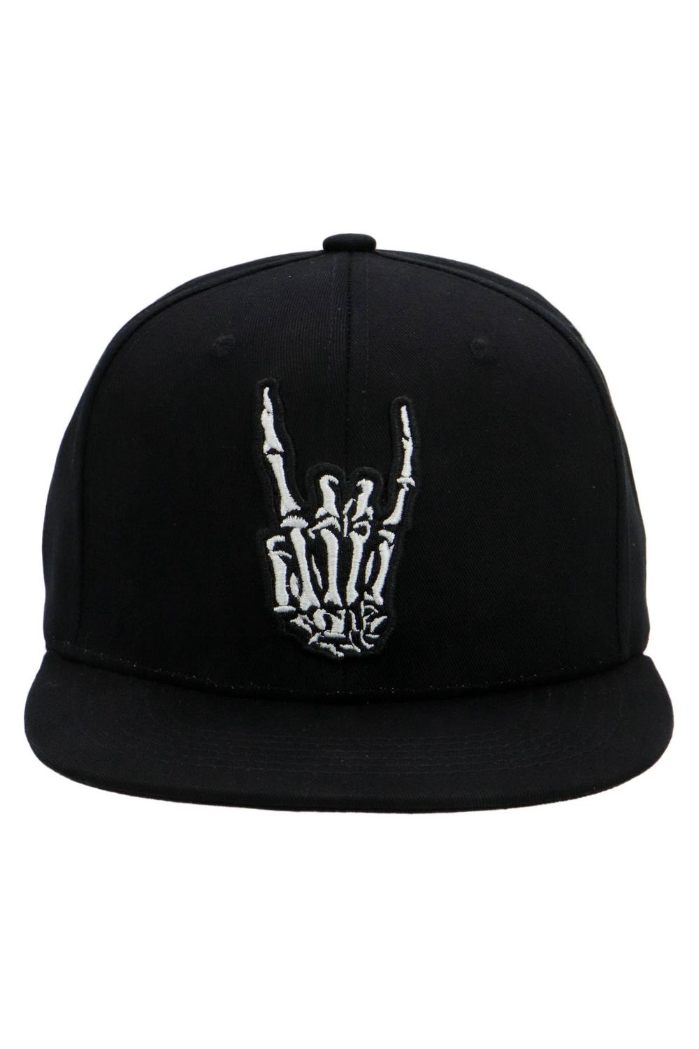 Rock On Rebel Skeleton Hand Sign Cotton Snapback, Color: Black