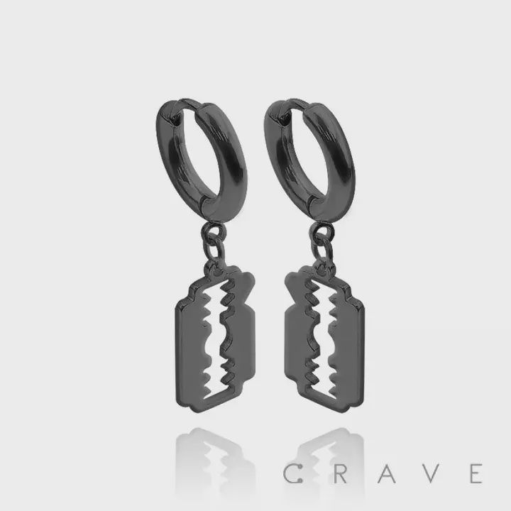 Black SS Blade Dangle Earrings