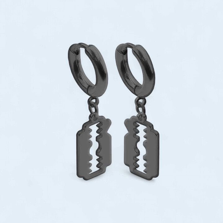 Black 316L Stainless Steel Blade Dangle Earrings