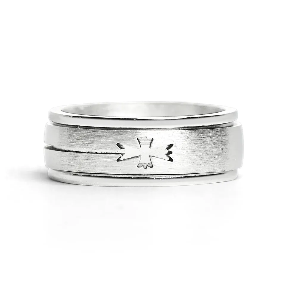 Cutout Cross Spinner Stainless Steel Ring