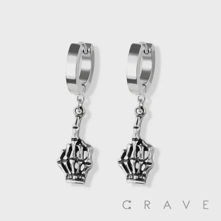 SS Skull Finger Dangle Earrings