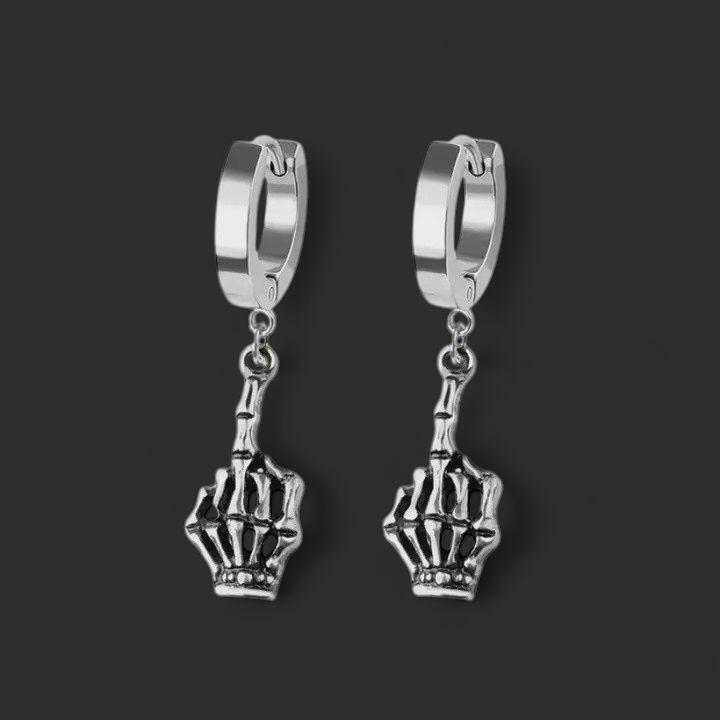 Skull Finger Dangle 316L Stainless Steel Earrings