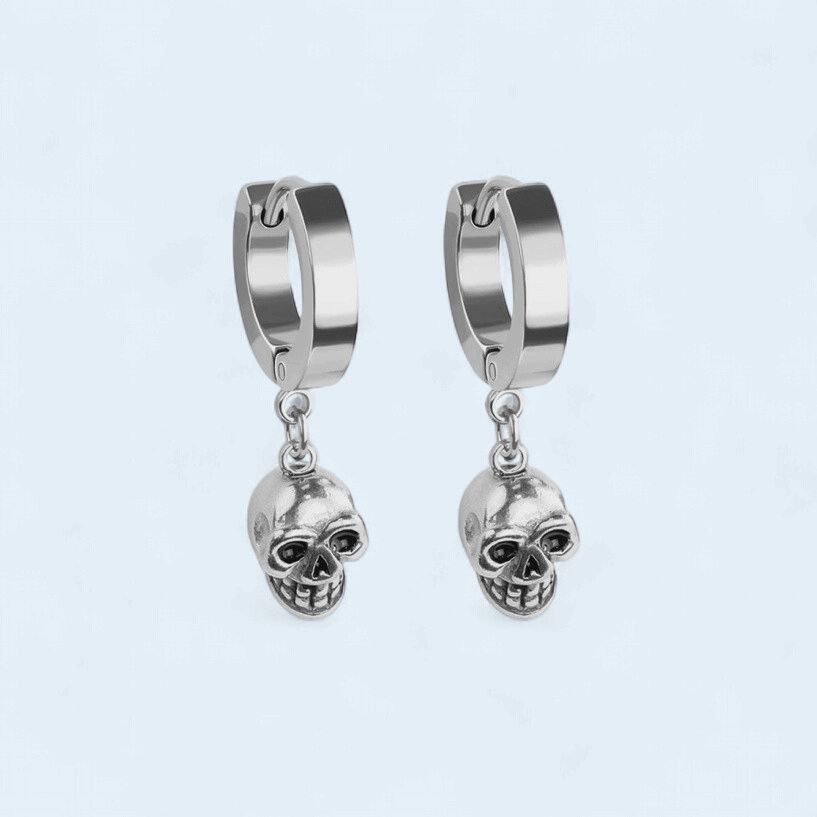 316L Stainless Steel w/ Black Eyes Skull Earrings