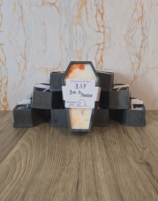 Rest in Peaches Scented Coffin Candle
