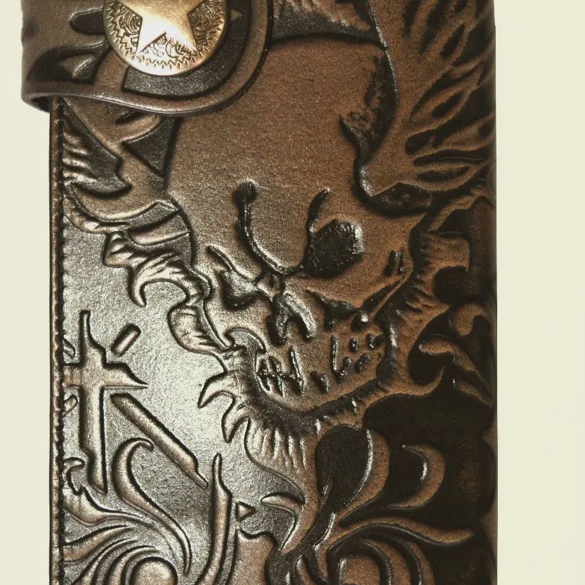 Leather Wallet Embossed Skull