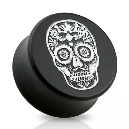 3/4" 19mm Double Flared Black Ebony Wood Saddle Plug Sugar Skull