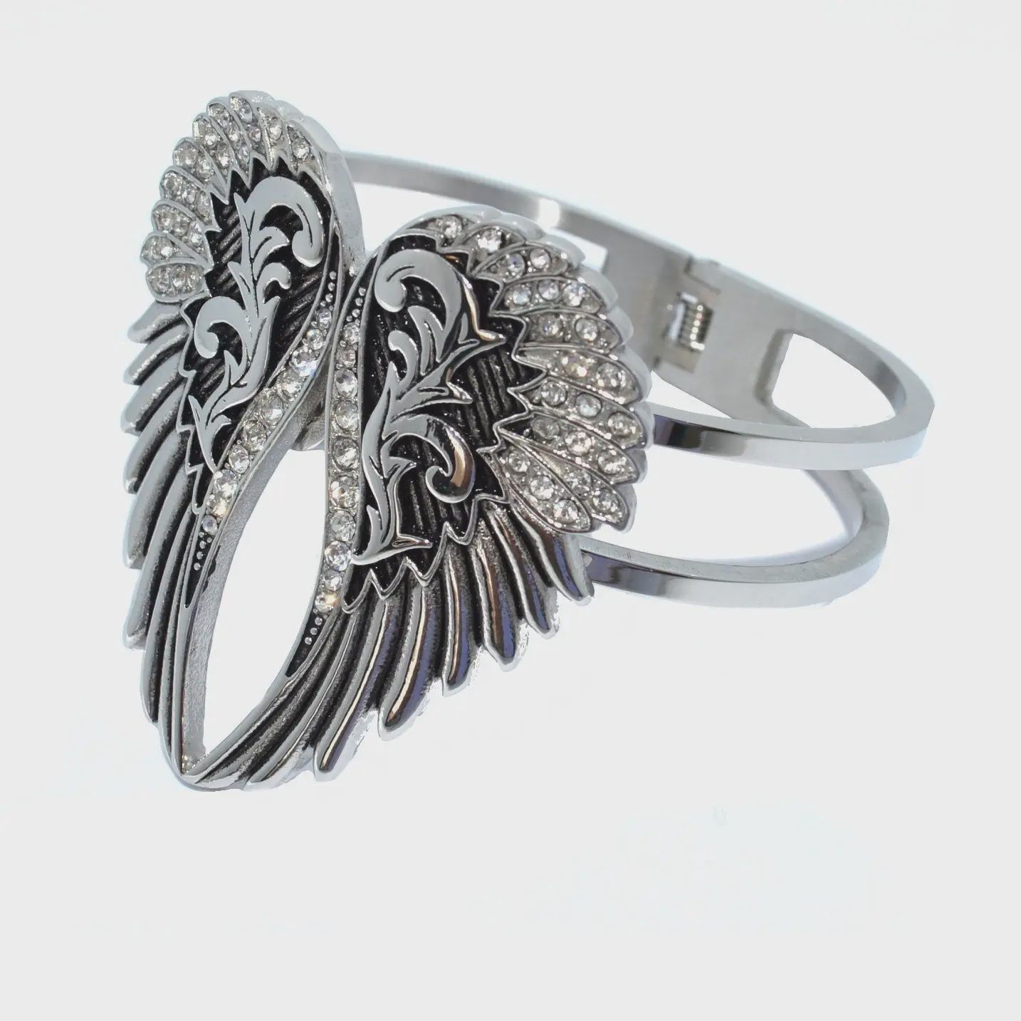 Wings Heart Bangle Imitation Diamonds Stainless
