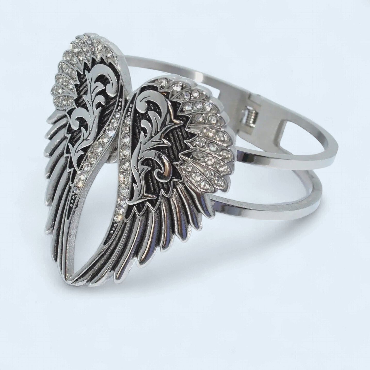316L Stainless Steel Wings Heart Bangle Imitation Diamonds Stainless