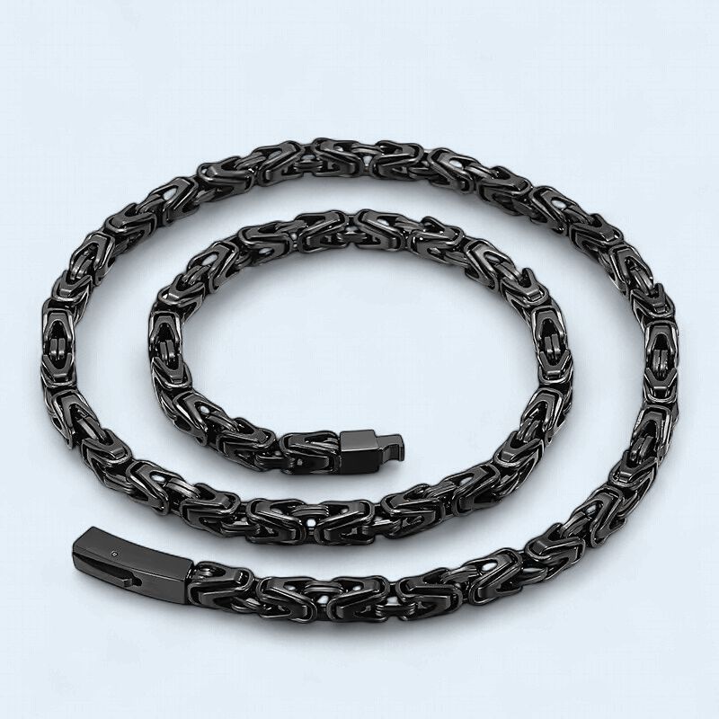 26" 6mm 316L Stainless Steel Black Byzantine Chain
