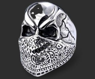 Bandana Wearing Skull 316L Stainless Steel Ring