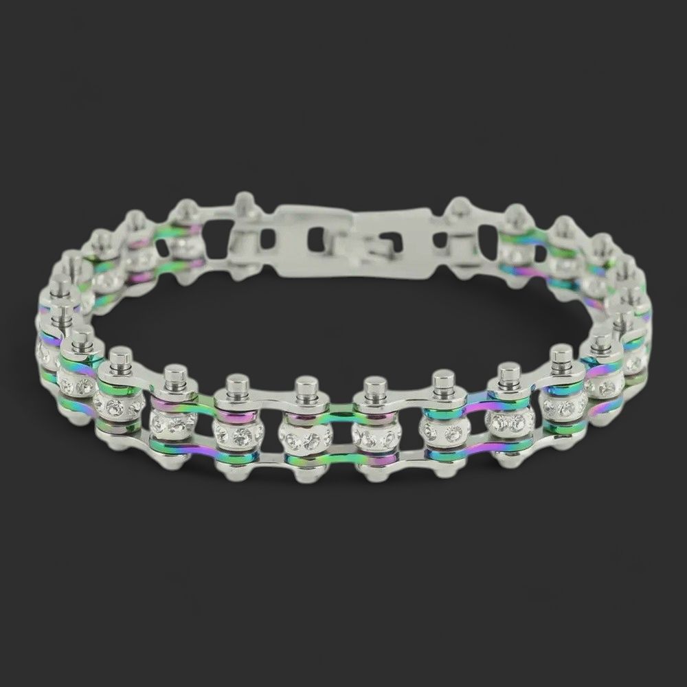 7" Silver &amp; Rainbow Crystal 316L Stainless Steel Bracelet