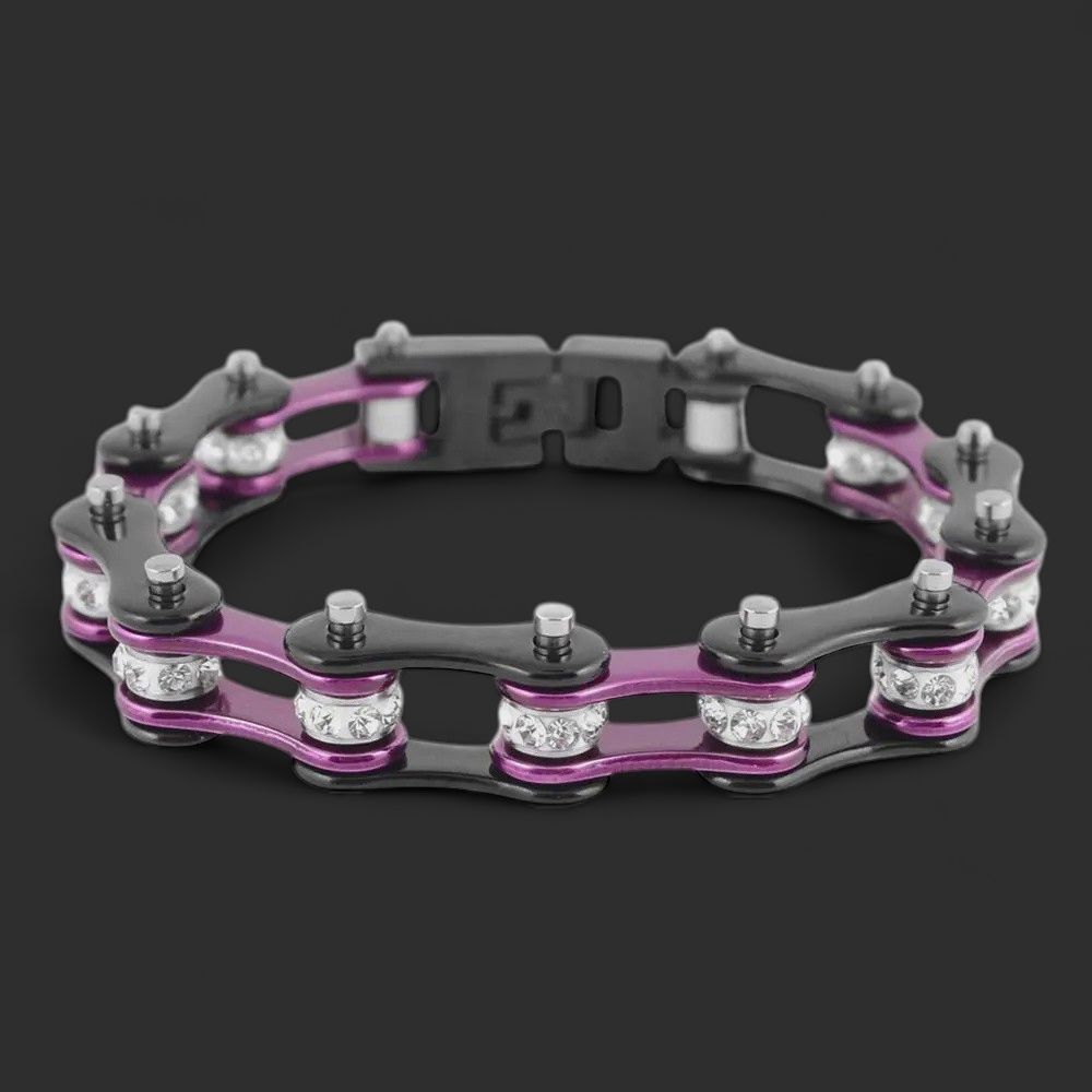 7.5" 316L Stainless Steel Two Tone Black Purple White Crystal Centers