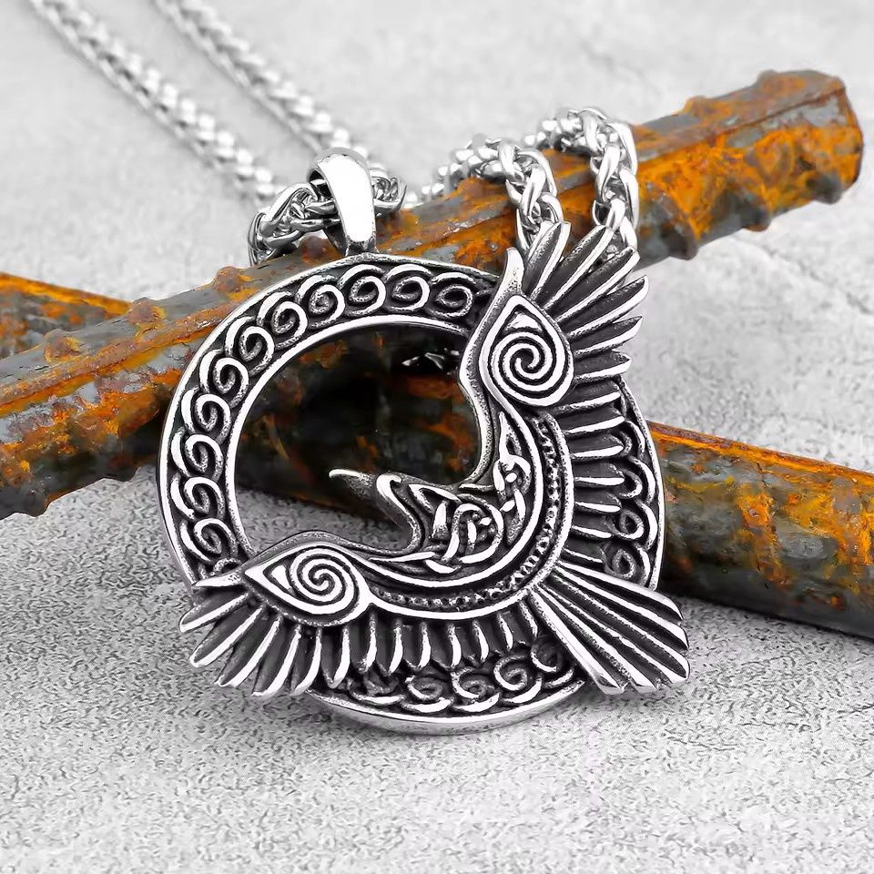 24"  Nordic Soaring Crow Necklace