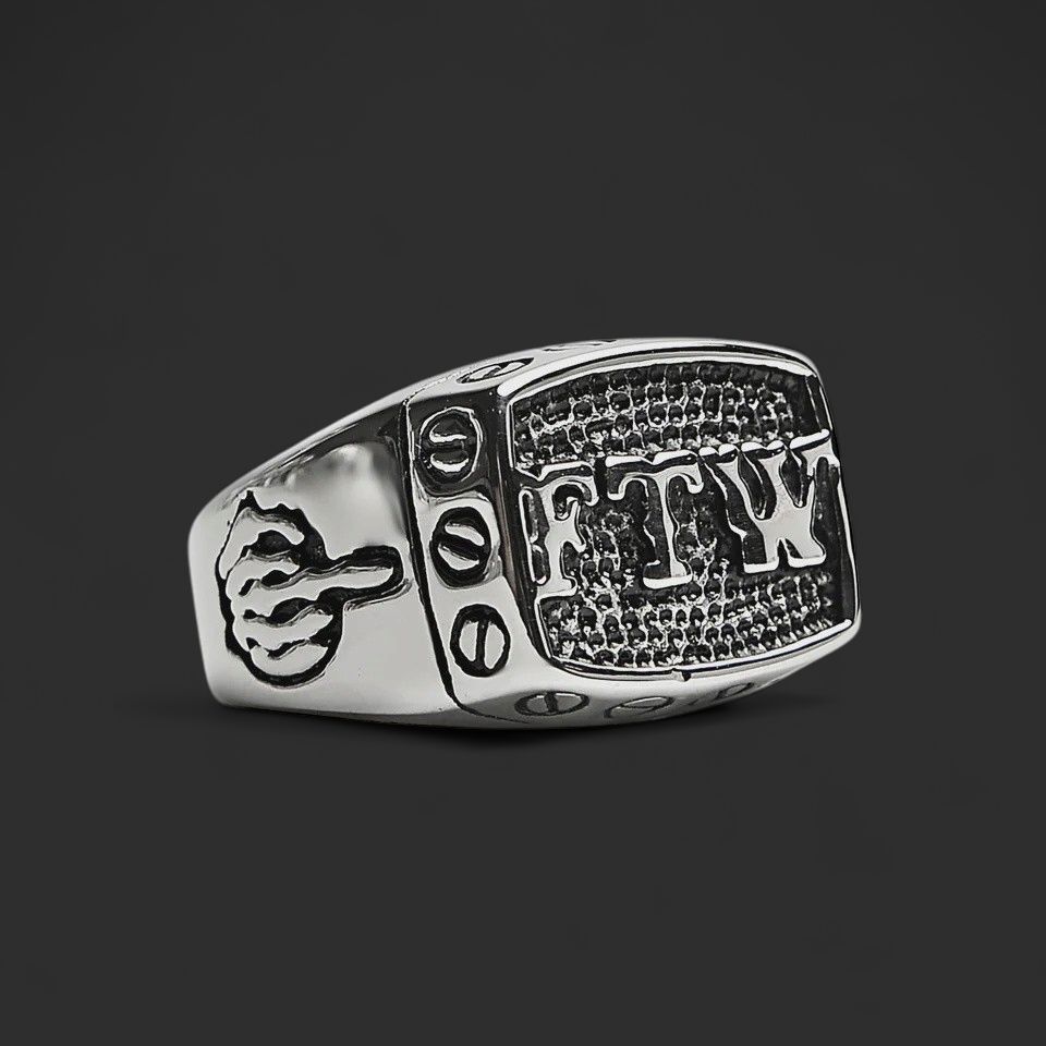 "FTW" Middle Finger Signet 316L Stainless Steel Ring