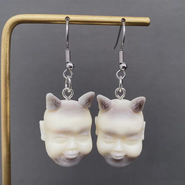 Gothic Resin Demon Head Dangle Earrings