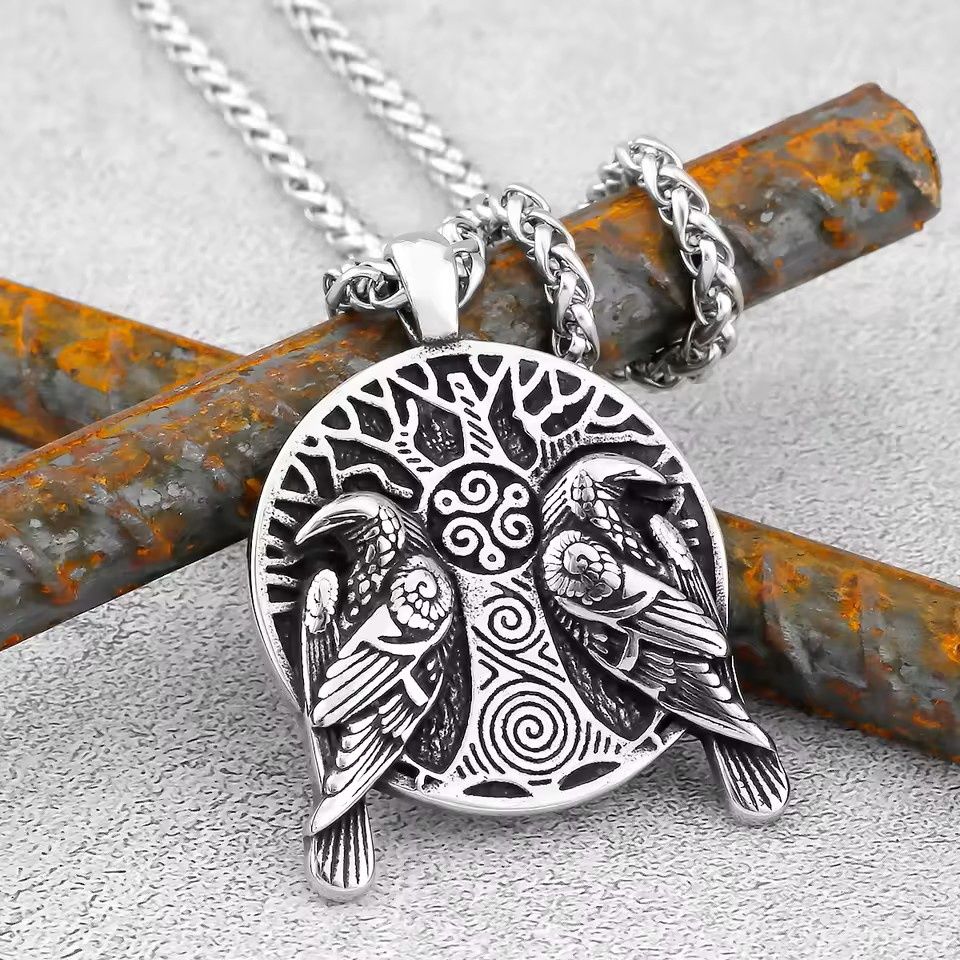 24" Nordic Double Crow Necklace