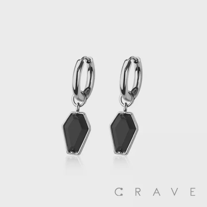 SS Black Cz Coffin Dangle Earrings
