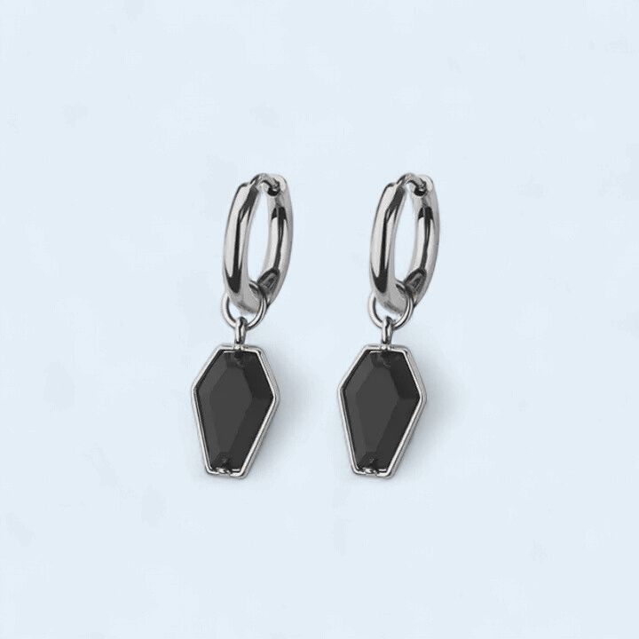 316L Stainless Steel Black Cz Coffin Dangle Earrings