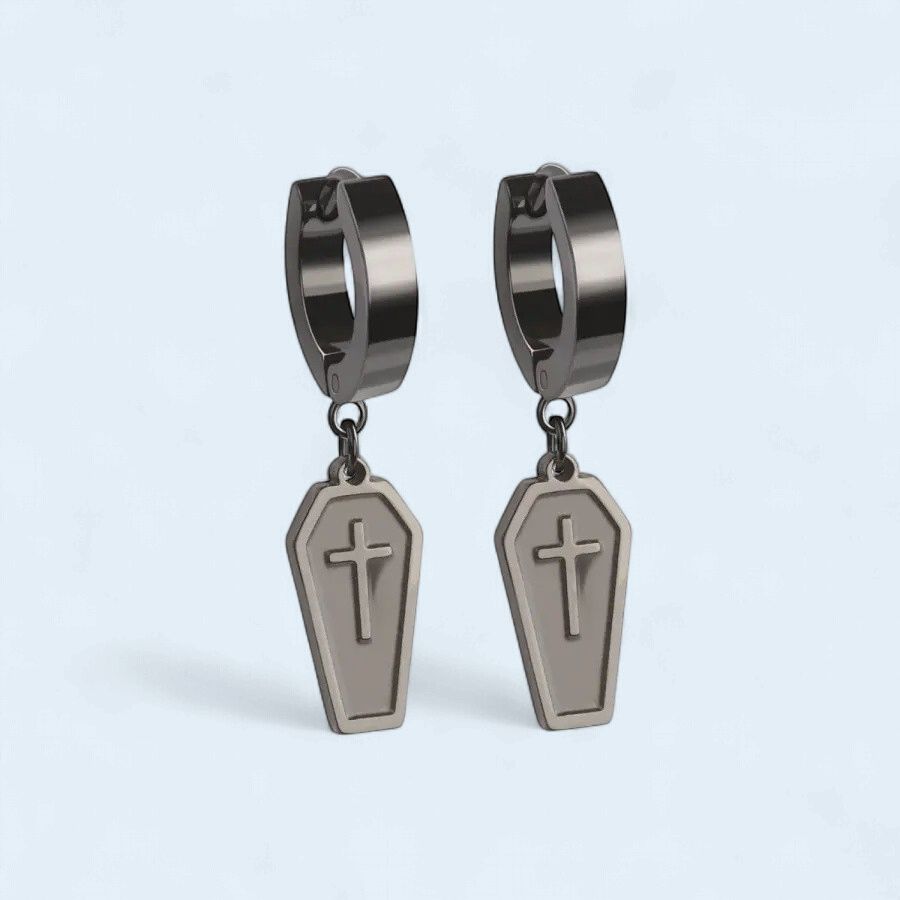 316L Stainless Steel Black Coffin Pendant Earrings