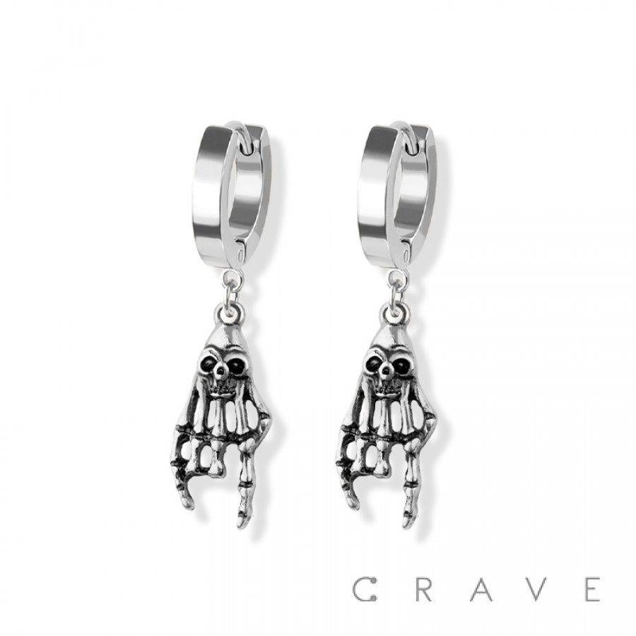 Stainless Steel Skull Hand Dangle Earrings
