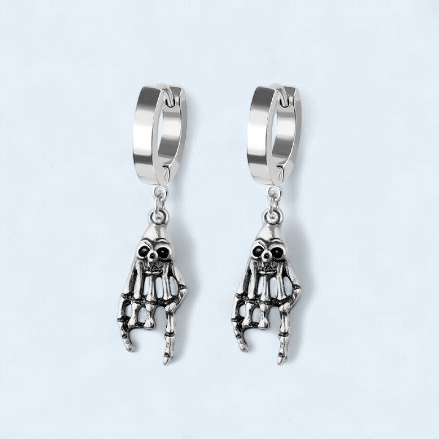 316L Stainless Steel Skull Hand Dangle Earrings