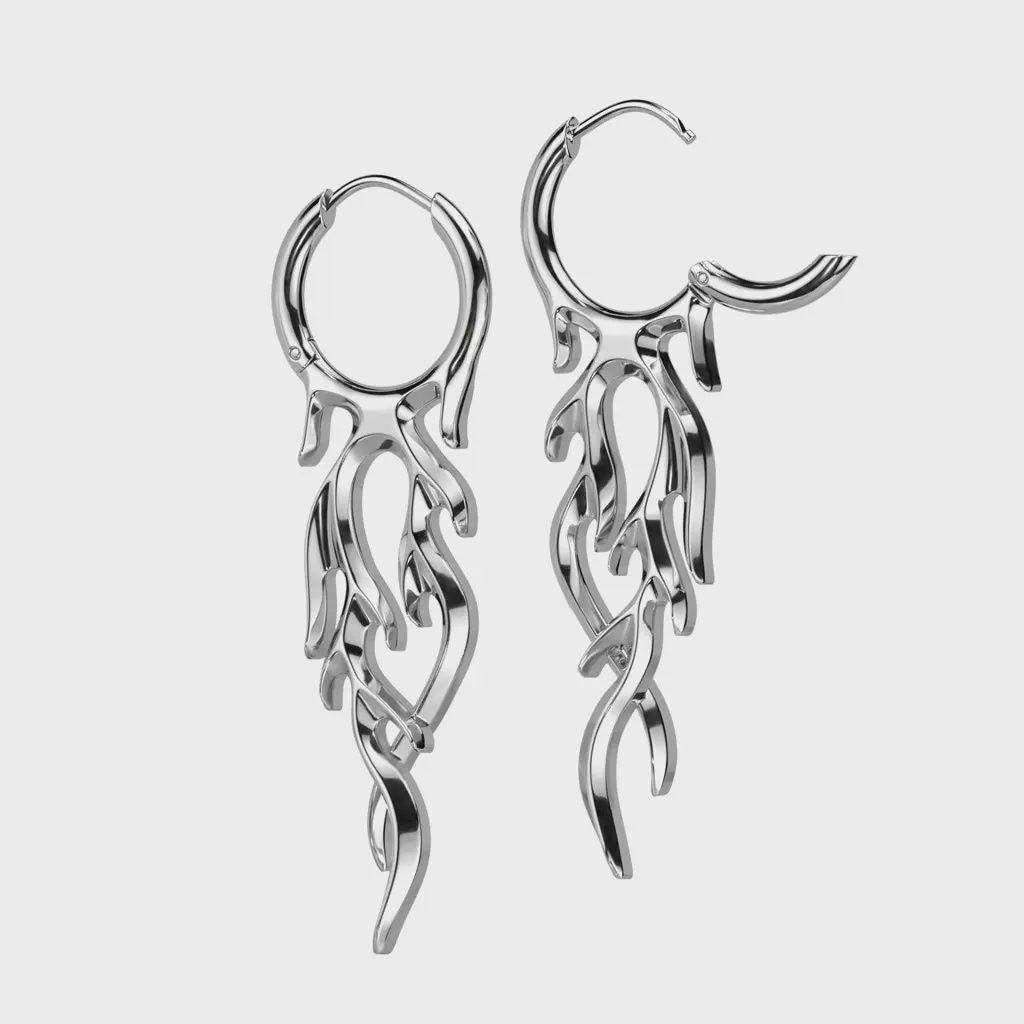 Pair of 316L Stainless Steel Flame Hinged Hoop Earrings