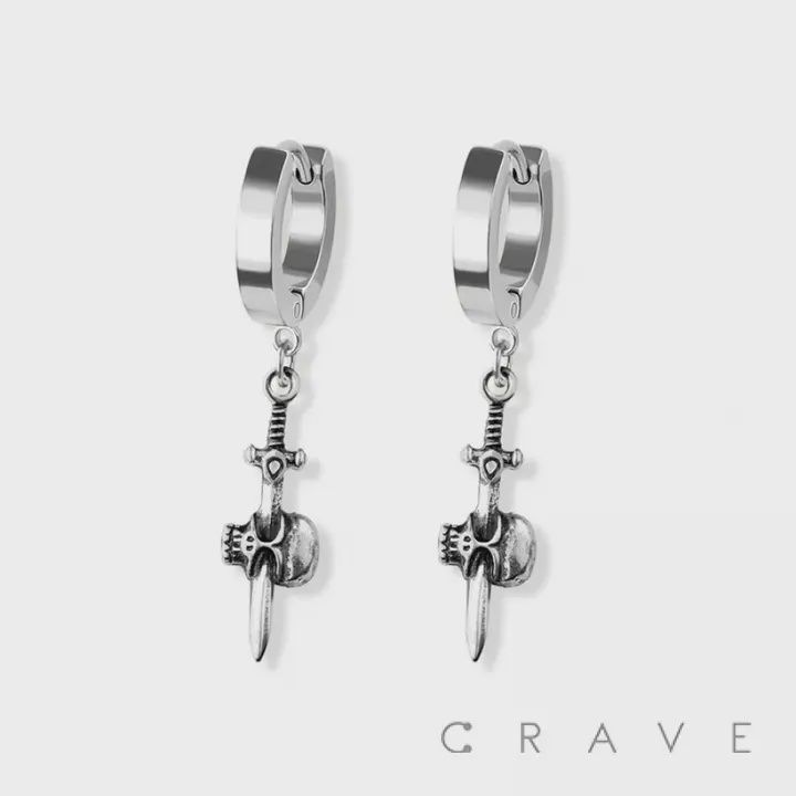 SS Skull Dagger Dangle Earrings