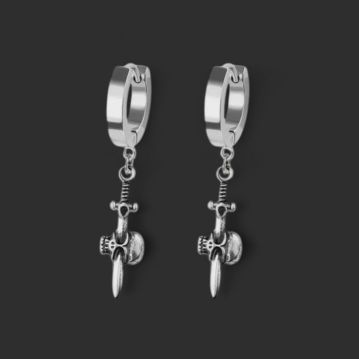 316L Stainless Steel Skull Dagger Dangle Earrings