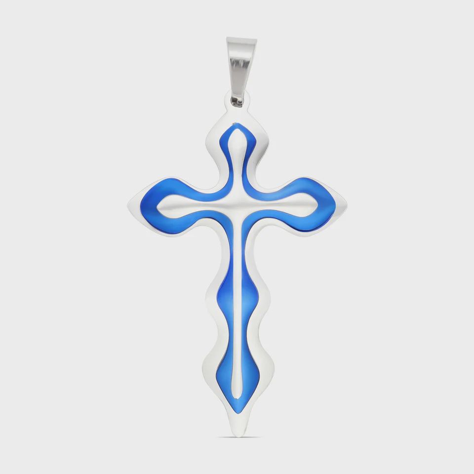SS Blue Triple Layer Cross Pendant