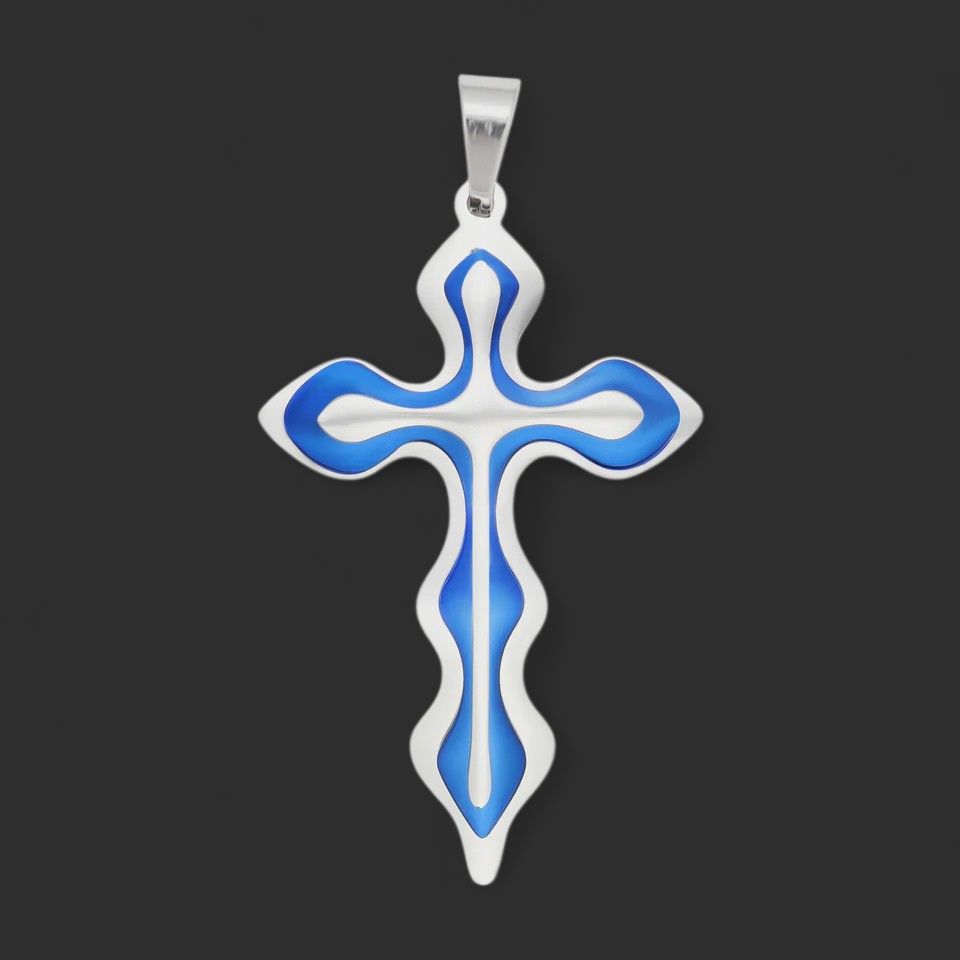 316L Stainless Steel Blue Triple Layer Cross Pendant
