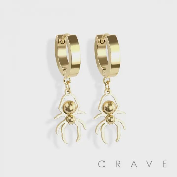 Gold SS Spider Dangle Earrings