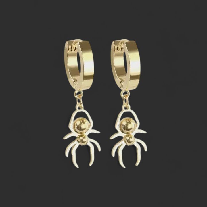 Pair of 316L Stainless Steel Gold Spider Dangle Earrings