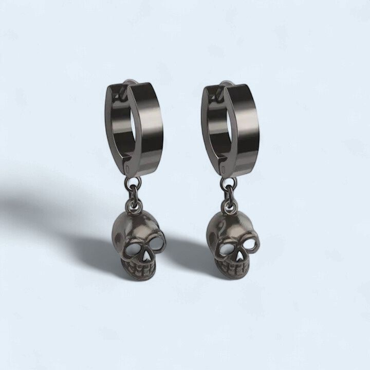 316L Stainless Steel Black w/ White Eyes Skull Earrings