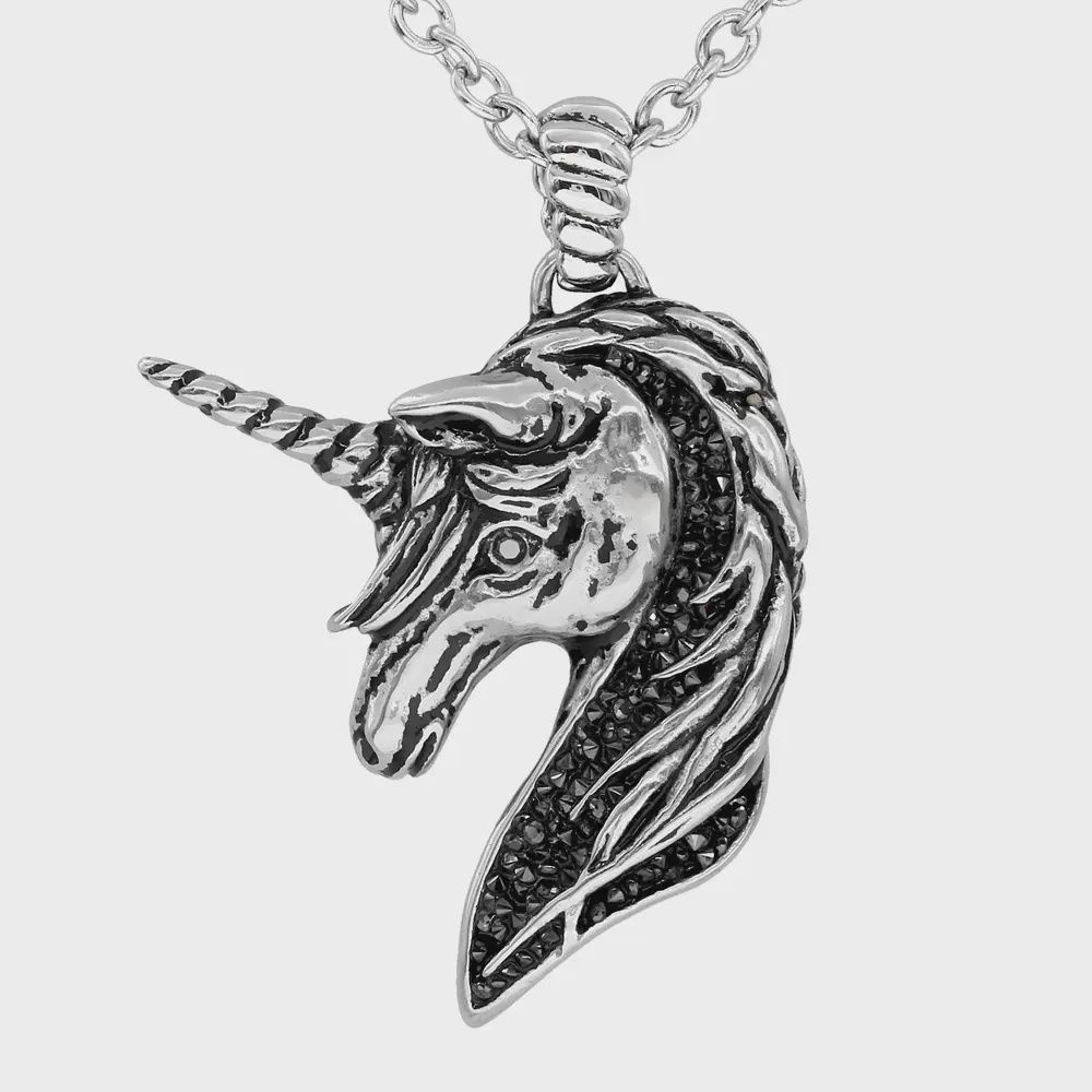 Controse Unicorn Necklace with Black Cz