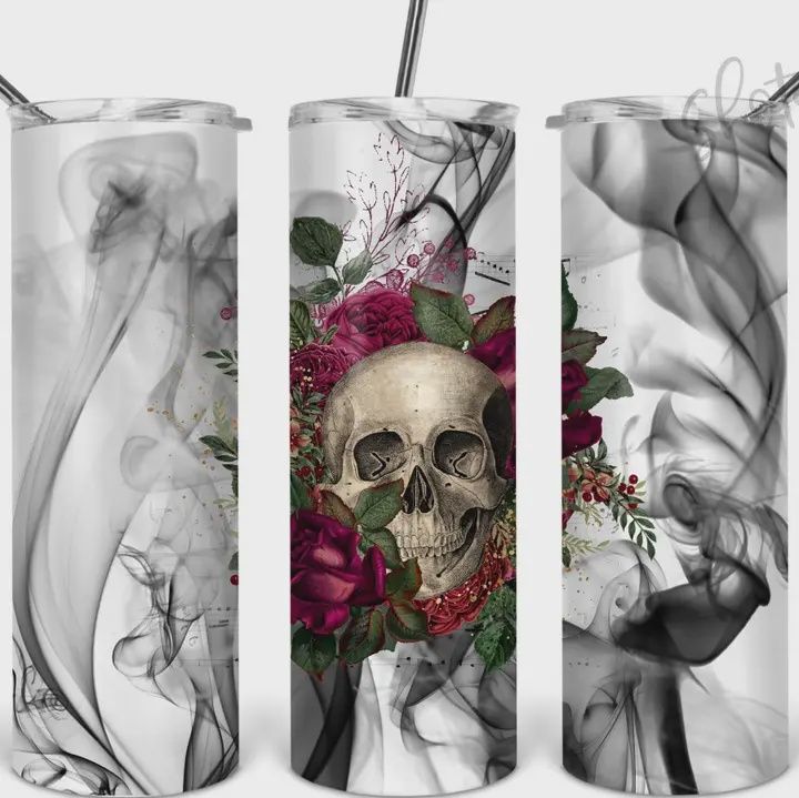 Floral Skull in Smoke- 20oz Tumbler