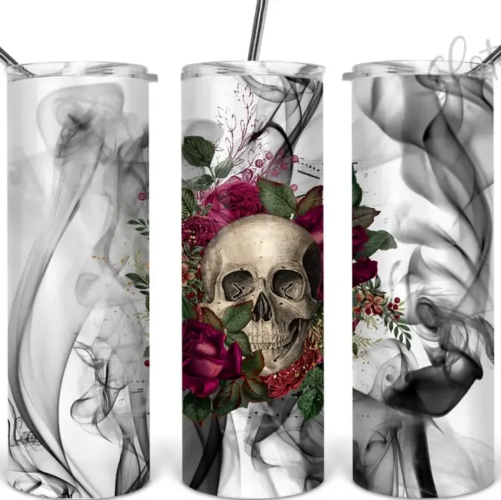 Floral Skull in Smoke- 20oz Tumbler
