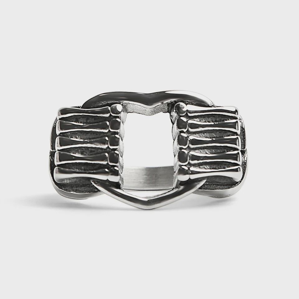 Heart Gripped By Bone Hands Ring