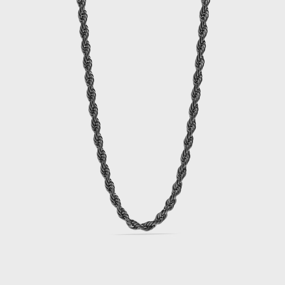 20" 4mm Black Stainless Steel Rope Chain Necklace