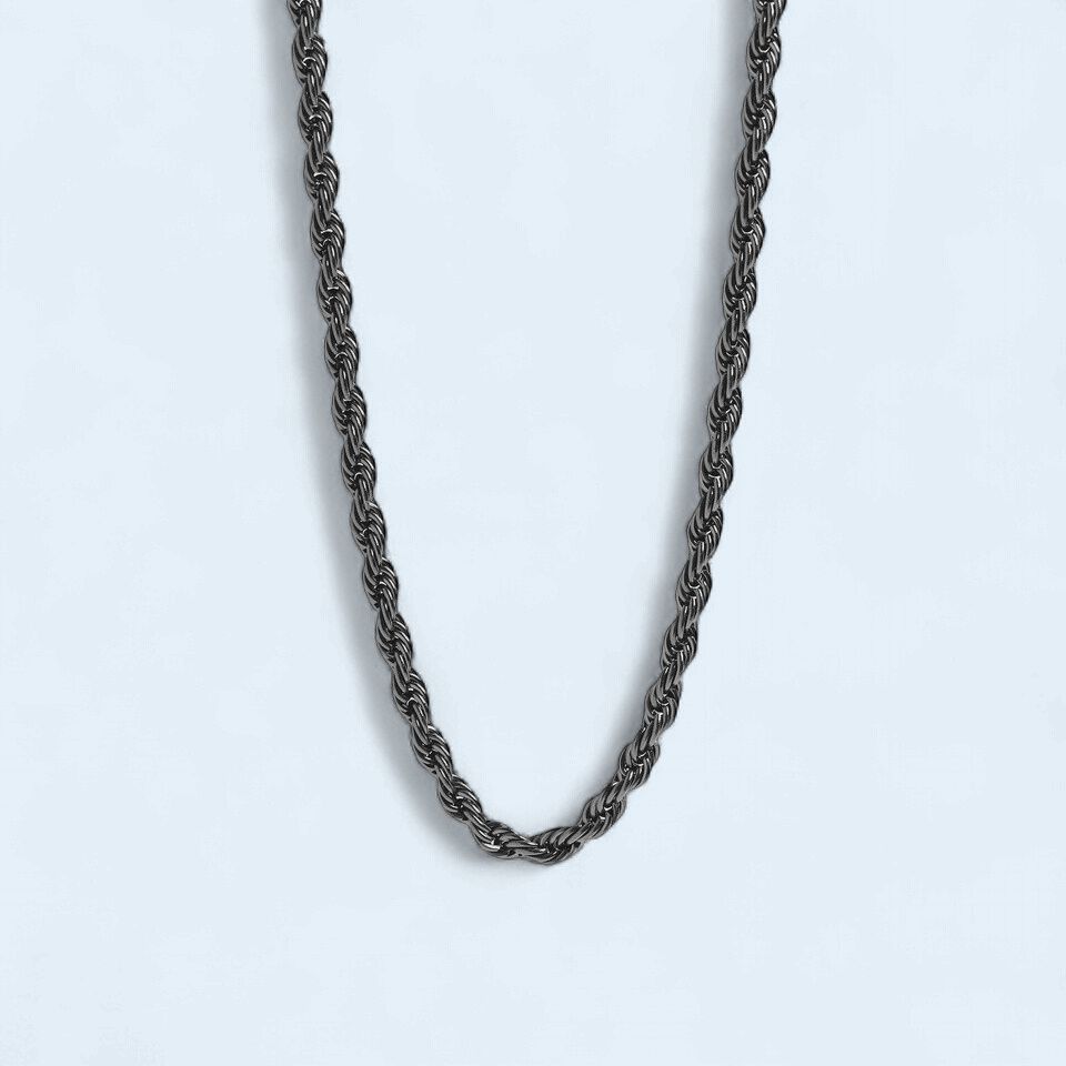 20" 4mm Black 316L Stainless Steel Rope Chain Necklace