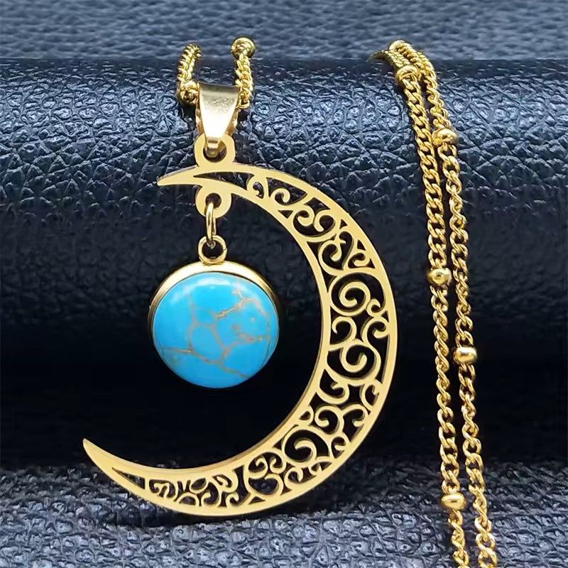 SS Gold Moon Pendant Necklace