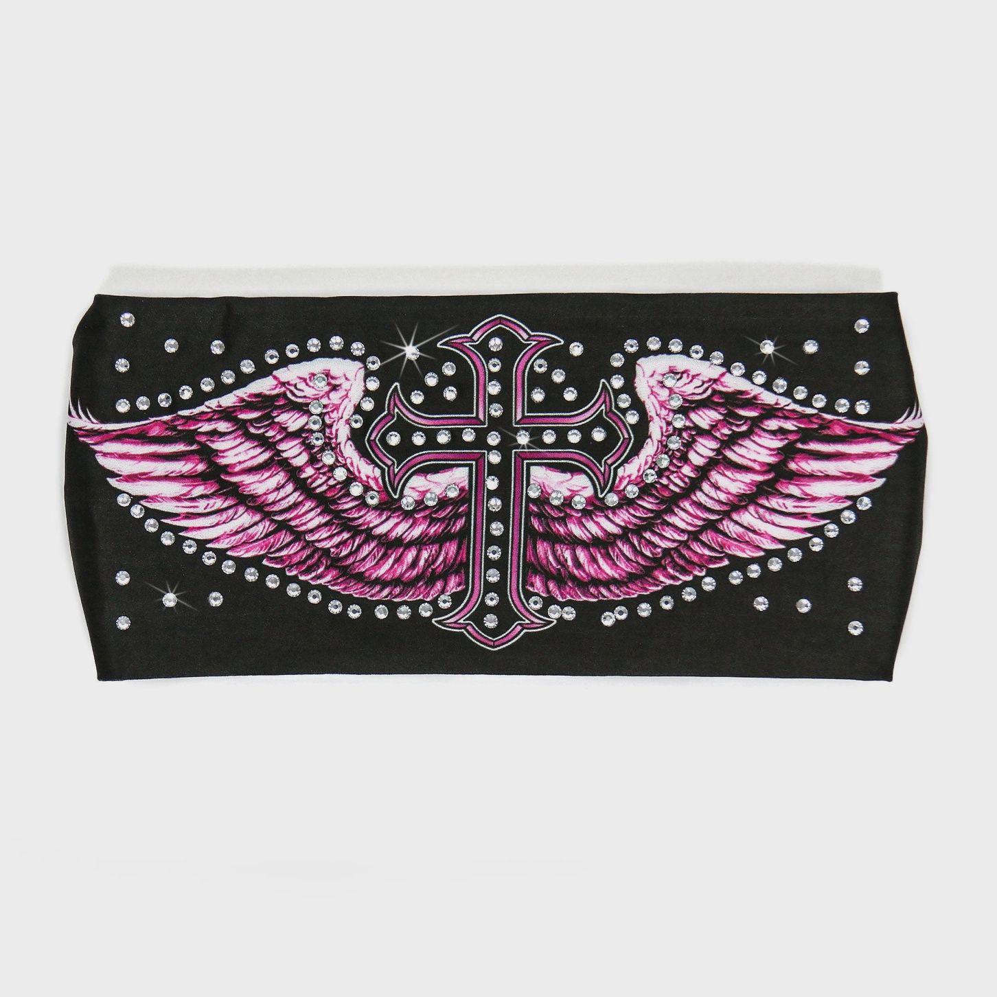 Hot Leathers Bling Bands Cross Wings Alt Rhinestone Crystal Headband