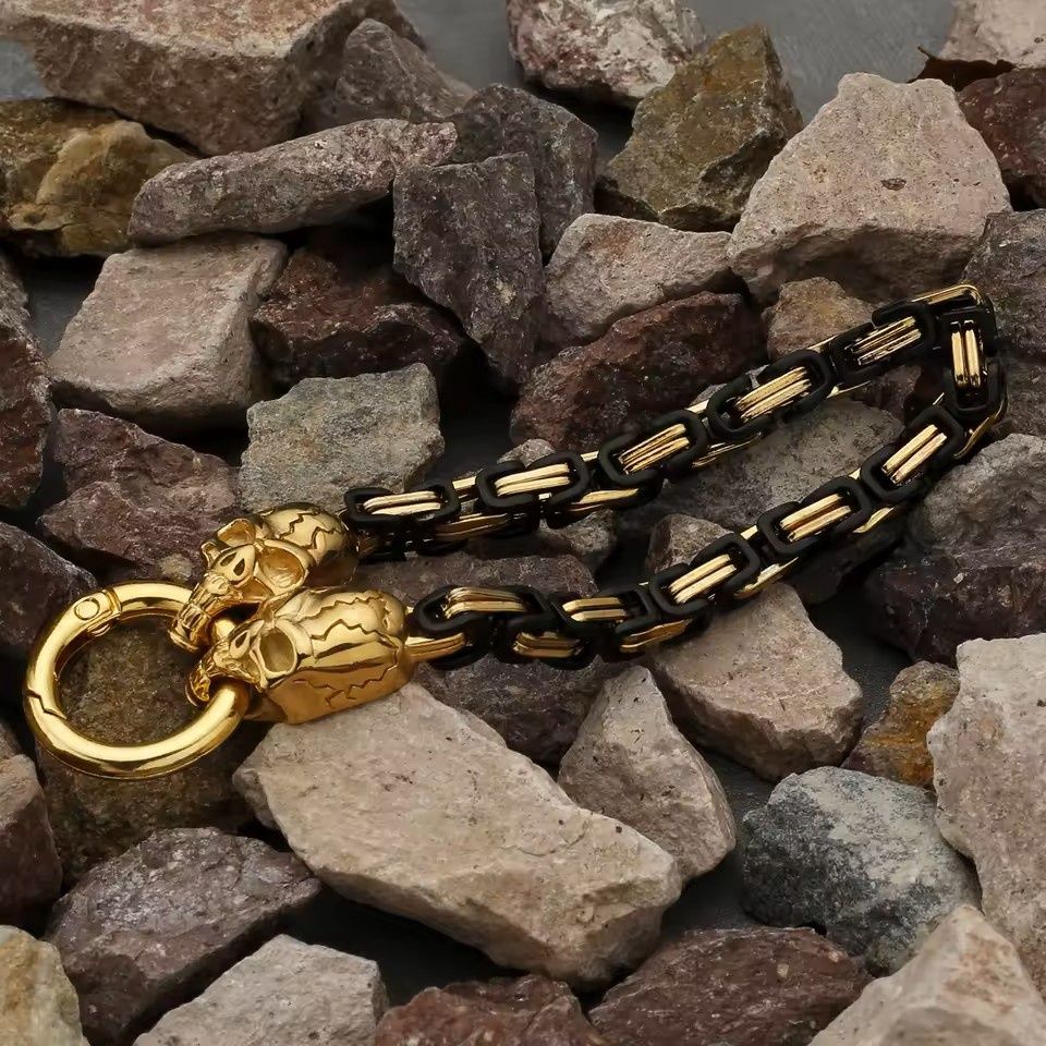 8" Black &amp; Gold Ghost Head Bracelet