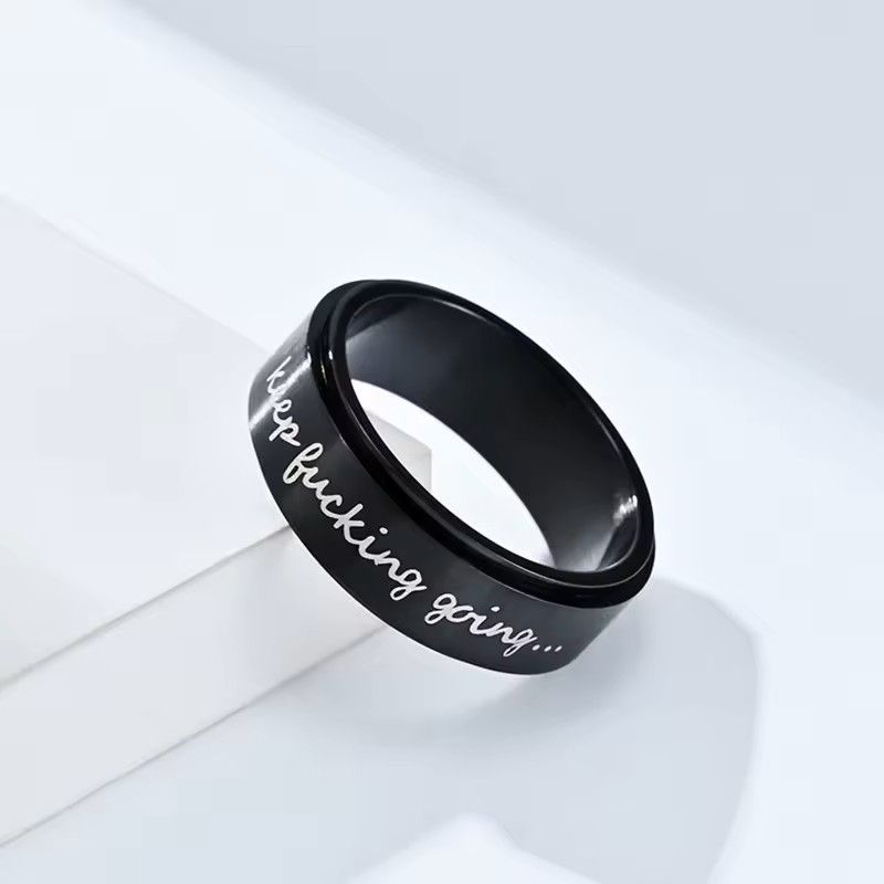 8mm Black 316L Stainless Steel "keep f**king going" Laser Etched Spinner Ring