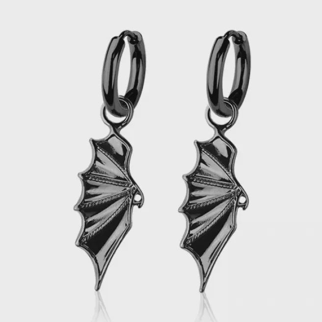 Black Stainless Steel Earrings with Dragon Wings