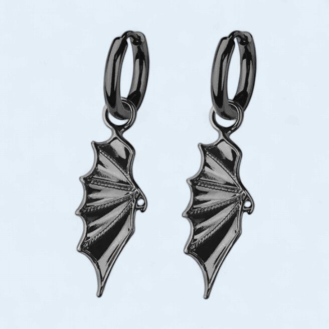 Black 316L Stainless Steel Earrings with Dragon Wings