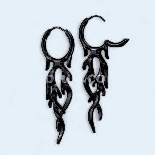Black Pair of 316L Stainless Steel Flame Hinged Hoop Earrings